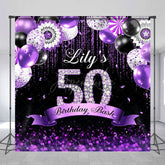 Aperturee - Aperturee Purple Black Balloon Custom 50 Birthday Bash Backdrop